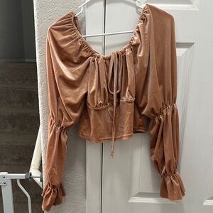 SHEIN Brown Velvet Ruched Blouse